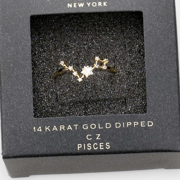 PISCES Gold Dipped CZ Zodiac Ring Accessory Trendy - Picture 1 of 3